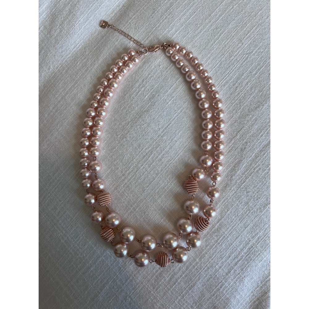 Pearl Necklace Rose Gold‎ Tone Double Strand Statement Jewelry